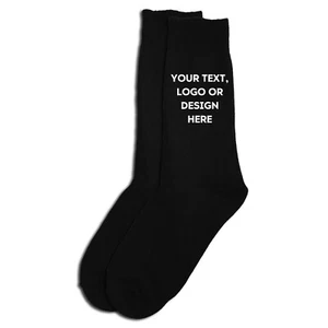 Personalised Any Name Text Image Logo Design Pair of Socks - Black - Size 6-12 - Picture 1 of 1