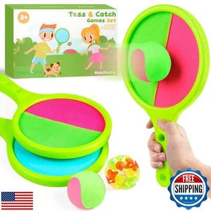 Toss Catch Ball Toy Set: Outdoor Games for Kids with 2 Paddles 2 Balls Outsid - Picture 1 of 5