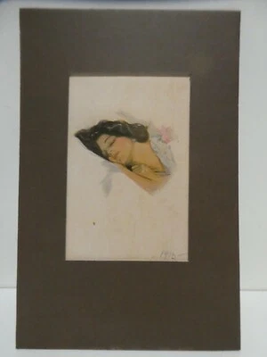 TABLERO DE MONTAJE VINTAGE HARRISON FISHER ENMARCADO ART DECO RETRATO IMPRESIÓN DAMA DURMIENDO Foto 1 de 4