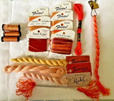 Needlepoint Embroidery Thread Lot of 16 Orange Rainbow Kreinik DMC and More - Image 1 of 4