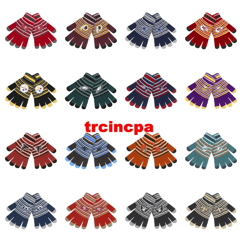 NFL Acrylic Stripe Gloves W/Texting Tips- Pick Your Team - FREE SHIPPING - Image 1 of 1