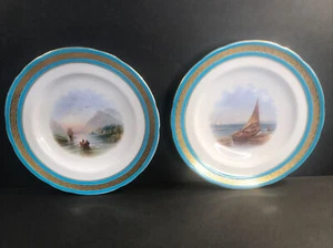 Pair of antique English porcelain plates/Minton Marks/England C.1890/Sail boat - Picture 1 of 12