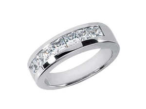 Natural 1.15Ct Princess Cut Classic Channel Set Mens Ring 10K White Gold I SI2 - Picture 1 of 3