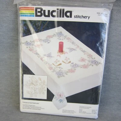 Bucilla Stitchery Garden of Butterflies Round Table Cloth 70in - Image 1 of 4
