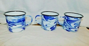 Tazza COPPA CAFFÈ GRANITEWARE SMALTO blu e bianco finitura nera fattoria paese - Foto 1 di 2