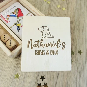 Personalised Wooden Playing Cards & Dice Set Kids Game Toy Xmas Stocking Filler - Picture 1 of 14