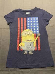Despicable Me Minion Movie American Flag Blue Graphic Tee Girls XL - Picture 1 of 5