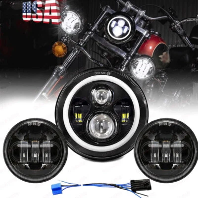 Faro LED de 7 pulgadas + lámparas de paso de 4,5" para Harley Davidson Touring Road King Foto 1 de 4