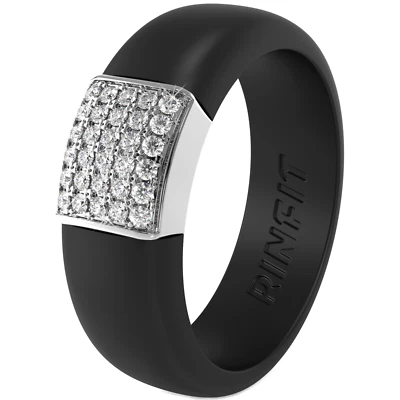 Silicone Wedding Ring for Women with Metal Frame and Cubic Zirconia Stones - Image 1 of 4