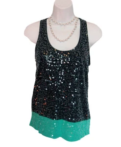 SEQUIN Tank Top Size XS 0 2 Navy Blue Green J. Crew Knit Shirt Sleeveless Casual - Picture 1 of 7