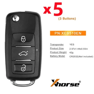 5x XHORSE XEB510EN B5 Super Remote With XT27B Super Chip 3 Buttons XE Series USA - Picture 1 of 10