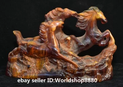 5.6" Old Chinese Red Amber Carving Fengshui Zodiac Year Horse Sculpture statue - Image 1 of 4