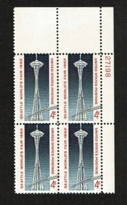 1962 U.S Commem 4c SPACE NEEDLE SEATTLE Plt #Blk of 4 Sc#1196 M/NH/OG/Pristine - Picture 1 of 1