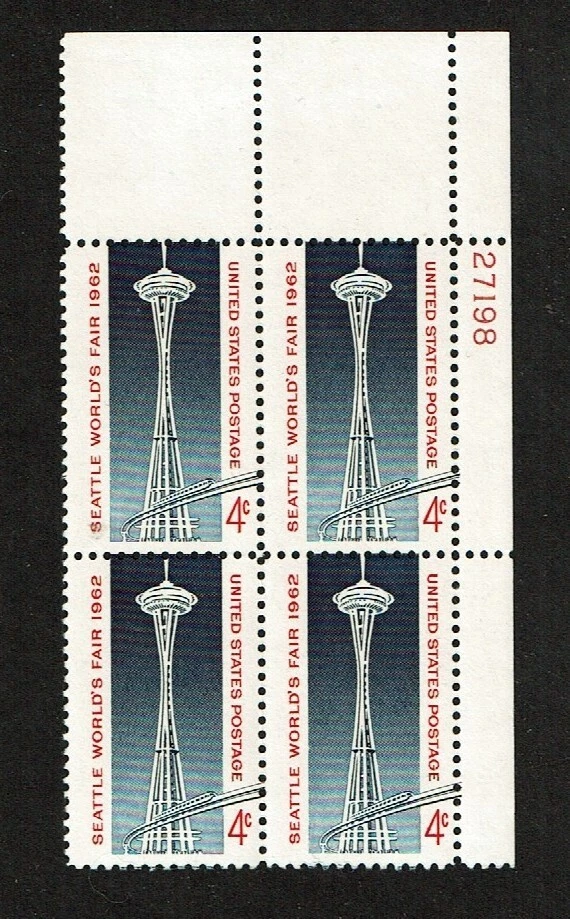 1962 U.S Commem 4c SPACE NEEDLE SEATTLE  Plt #Blk of 4  Sc#1196 M/NH/OG/Pristine - Image 1 of 1