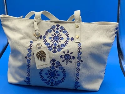 LINDA BOLSA TOMMY BAHAMA LA JOLLA BRANCA/COR AREIA 100% COURO NOVA COM ETIQUETAS - Imagem 1 de 4