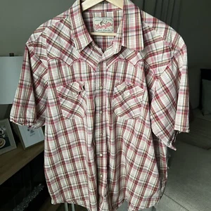 Camisa a Cuadros Wrangler Para Hombre S/S Cierre a Presión Roja/Blanca/Naranja/Plateada Talla XL - Imagen 1 de 14