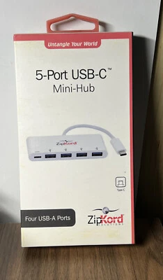 ZipKord 5-Port USB-C Mini-Hub USB 3.1 for Type C Devices - White - Image 1 of 3