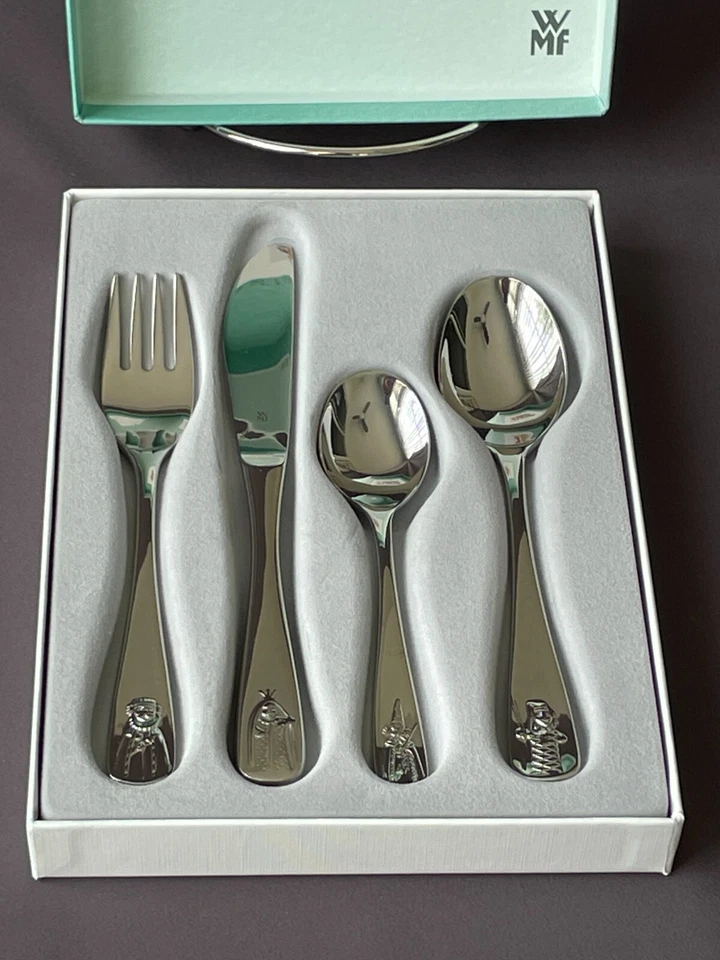 WMF Kinderbesteck Children's 4-pc Utensils Kasperle Puppets King-Qn-Jester  New - Image 1 of 4
