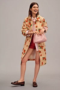NWT Anthropologie Maeve Strawberry Printed TRENCH Car Coat JACKET BERRY FRUIT M - Picture 1 of 7