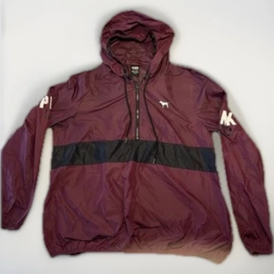 Victorias Secret 粉色连帽衫 M/L 栗色黑色半拉链风衣雨衣 — 第 1/4 张图片