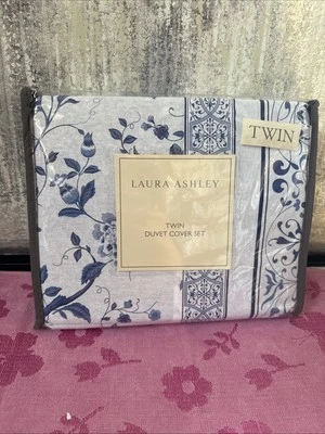 Laura Ashley Charlotte 2-Piece Blue Floral Cotton Twin Duvet Cover Set - Image 1 of 2