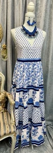 NWT White Blue Floral Maxi Dress Size M/L - Picture 1 of 5