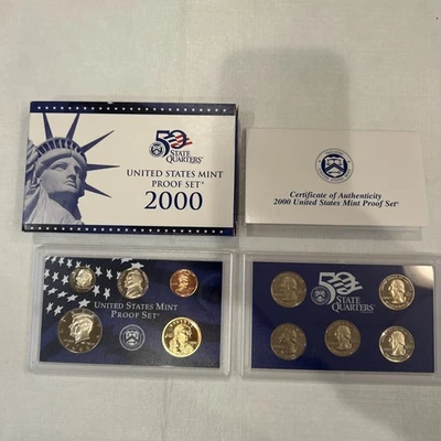 Juego de 10 monedas de prueba de acuñación de Estados Unidos 2000-S con certificado de autenticidad y certificado de autenticidad Foto 1 de 4