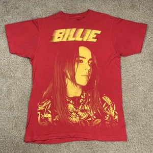 Camiseta Billie Eilish Mujer Mediana Roja Manga Corta Gráfica Gira de Música Banda Rap - Imagen 1 de 8