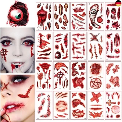 XINDY Halloween Tattoos Narben, 20 Blatt Halloween Schminke Wunden Tattoos Blut