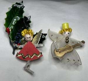 2 Vintage Chenille Pipe Cleaner Christmas Angels Spun Cotton Head ~ Handmade - Picture 1 of 13