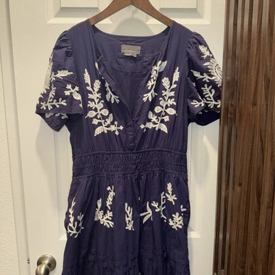 Anthropologie The Somerset 长裙特别刺绣版罕见海军蓝 L — 第 1/4 张图片