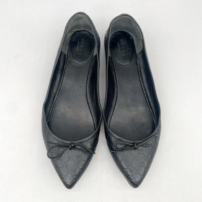 Gucci Mujer 37.5 7.5 Agatha GG Ballet Zapatos Planos Cuero Negro Arco Guccissima Foto 1 de 4