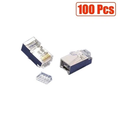 100x Cat6 RJ45 Enchufe blindado Conector de cable de red Cable trenzado con insertador Foto 1 de 2