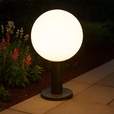 Stehlampe Sockelleuchte Außenlampe Hof Terrassenleuchte Glas Kugel Alu D 25 cm - Bild 1 von 4