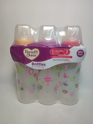 Parent's Choice Bottles, 3-Pack, 9oz, Slow Flow, For 0+ Months Assorted Colors - Image 1 of 2