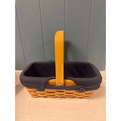 Taskett's Renaissance Woven Basket with Blue Fabric Liner Home Decor 9" x 5" - Image 1 of 4