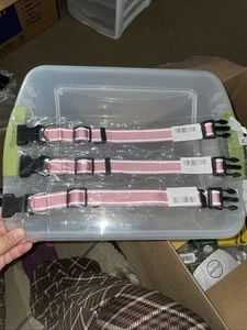 Qty 3 Pink Reflective Dog Collars M Medium 14”-20” Neck Quick Release Tag Loop - Picture 1 of 5