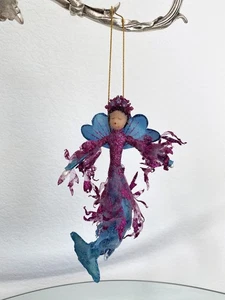 Mermaid 7" Blue Red Fabric Glitter Christmas Tree Ornament Holiday Decor - Picture 1 of 8