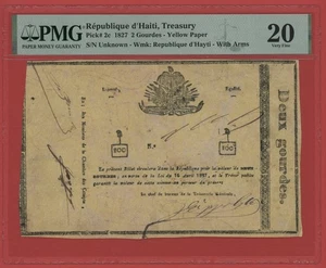 HAITI 2 GOURDES 1827 PICK # 2c PMG 20 VERY FINE. - Picture 1 of 2