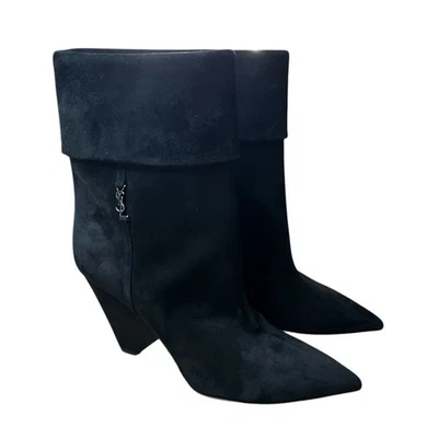 Saint Laurent Silver Monogram Niki Booties In Black Suede NEW EU 39 US 9 - Image 1 of 4