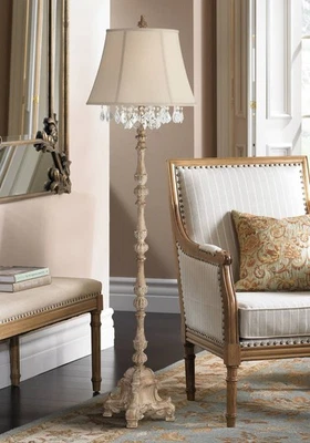 Lámpara de pie rústica Duval 63 1/2" de alto madera sintética envejecida cristal sala de estar Foto 1 de 4