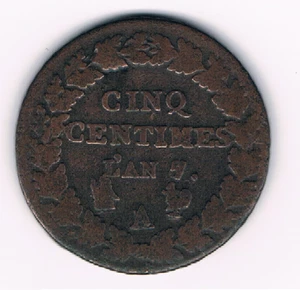 RRR 5 Centime L'AN 7/5 A République L'occupation Française-Franse Bezetting - Picture 1 of 2