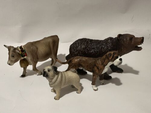 Bullyland Animal Toy Figures - Dog, Cow & Bear Bundle.
