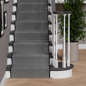Stair Carpet Grey and Black Long Runner Rug For Stairway Step Treads Hallway - Picture 1 of 8