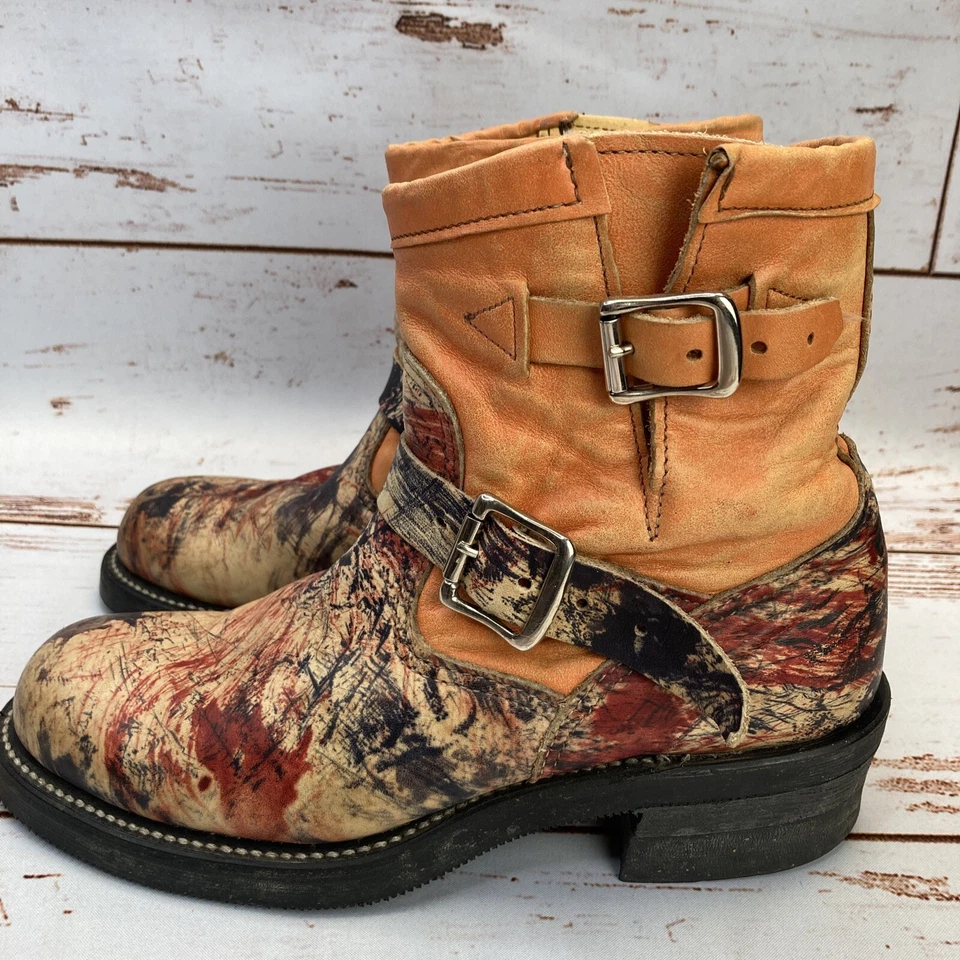 Chippewa Moto Leather Boots Men 6 Women 8 USA Engineer Western Outdoor Camo - Image 1 of 4