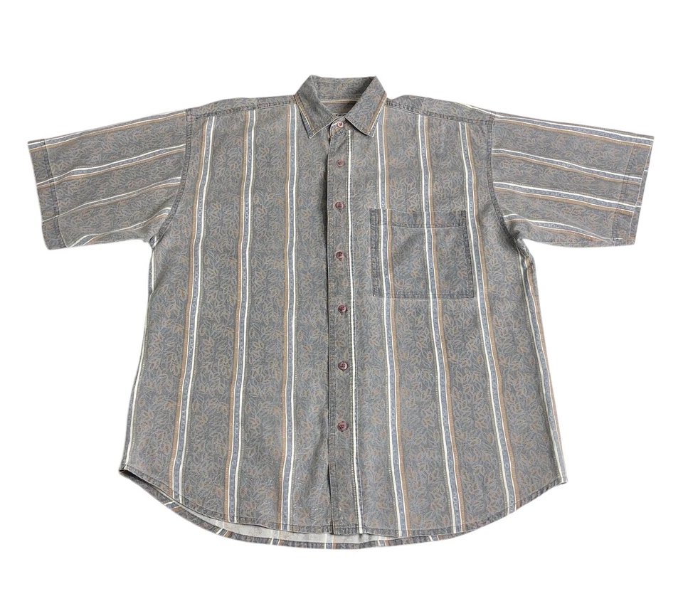 Vintage Explosive Styling Saturdays Shirt Mens M Floral Striped AOP Button 90s - Image 1 of 4