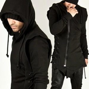 NewStylish Herren Avantgarde Seitenöse Akzent asymmetrisch Reißverschluss Kapuzenpullover - Bild 1 von 7