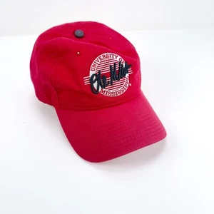 Vintage Ole Miss Rebels Hat Cap The Game Circle Script Logo Strap Back 90s Red - Picture 1 of 9