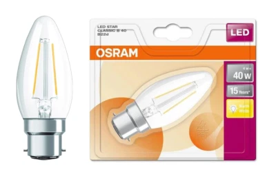 Osram LED Filament Candle 4w (40w) Warm White (2700K) B22/Bayonet Lightbulb - Image 1 of 4