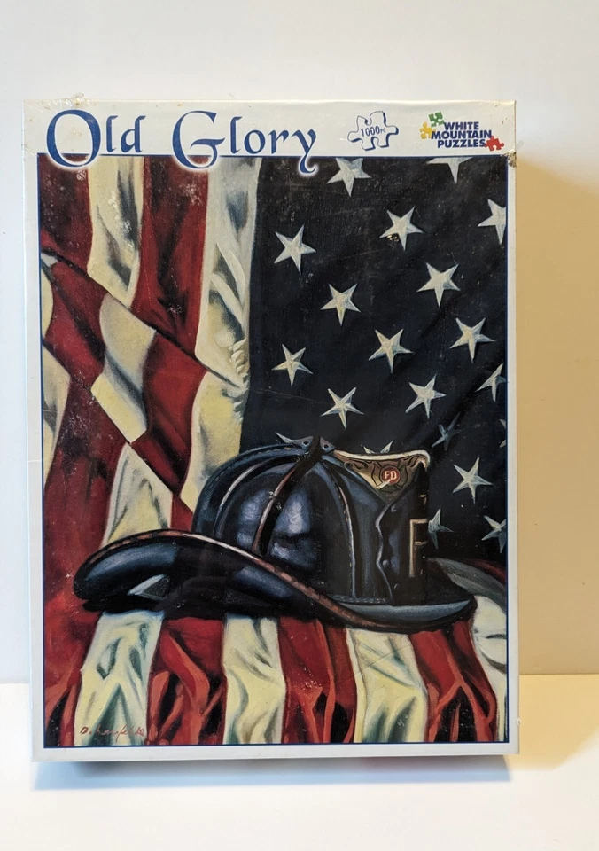 White Mountain Old Glory 1000 PC Jigsaw Puzzle 2002 Firefighters America Patriot